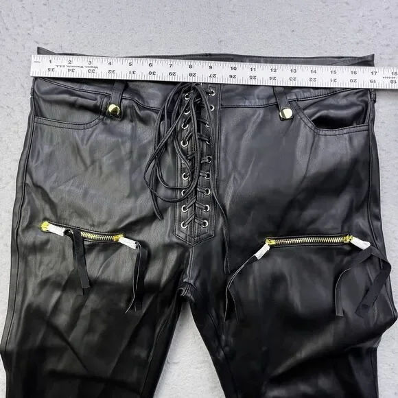 NovaLuxe Faux Vegan Leather Pants Women’s Size Large Black Flare Leg Lace Up NEW - Picture 8 of 11